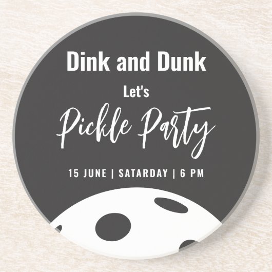 Retro Style Neon Zwart Thema Pickleball Verjaardag Zandsteen Onderzetter (Voorkant)