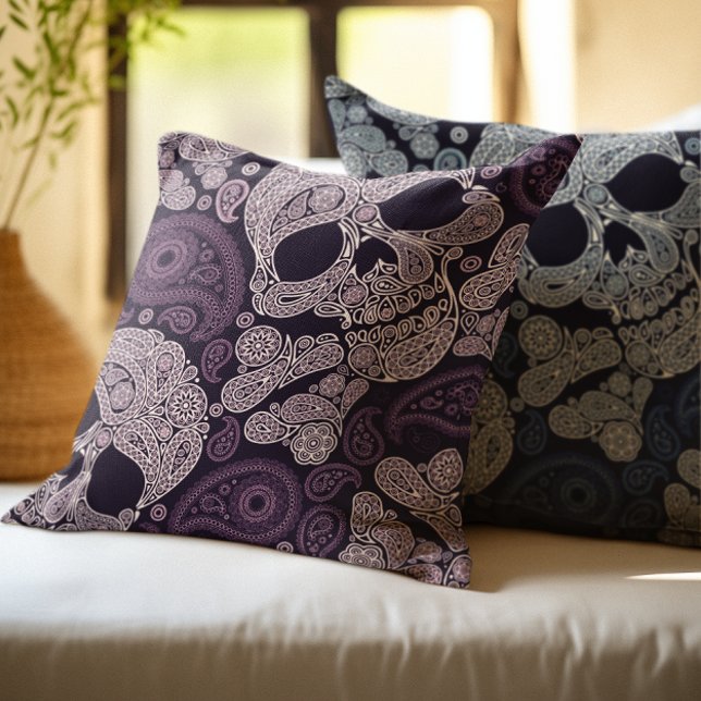 Retro Style Paisley Skull in Navy Blue Kussen (Creator heeft geüpload)