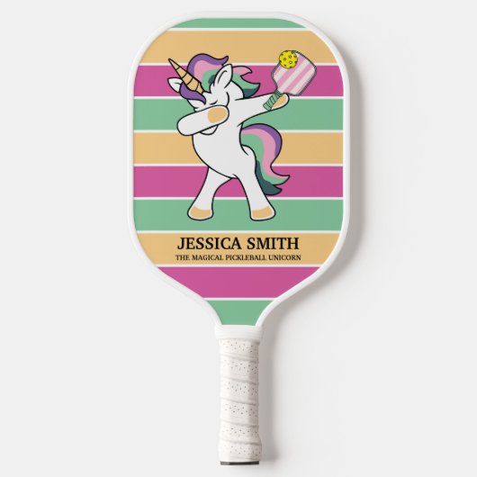 Retro Style Ping Pong Dabbing Unicorn Pickleball Paddle (Voorkant)