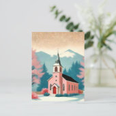 Retro Style Pink Church Art Briefkaart (Staand voorkant)
