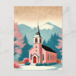 Retro Style Pink Church Art Briefkaart