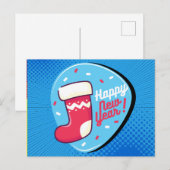 Retro Style Pop Art Happy Nieuwjaar Briefkaart (Voorkant / Achterkant)