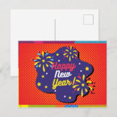 Retro Style Pop Art Happy Nieuwjaar Briefkaart (Voorkant / Achterkant)