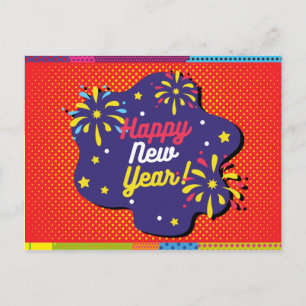 Retro Style Pop Art Happy Nieuwjaar Briefkaart