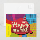 Retro Style Pop Art Happy Nieuwjaar Briefkaart (Voorkant / Achterkant)