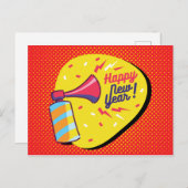 Retro Style Pop Art Happy Nieuwjaar Briefkaart (Voorkant / Achterkant)