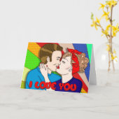 Retro Style Pop Art Romantic Jubileum Brunette Kaart (Gele Bloem)