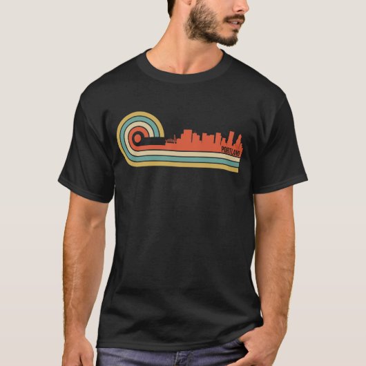 Retro Style Portland Oregon Skyline T-shirt (Voorkant)