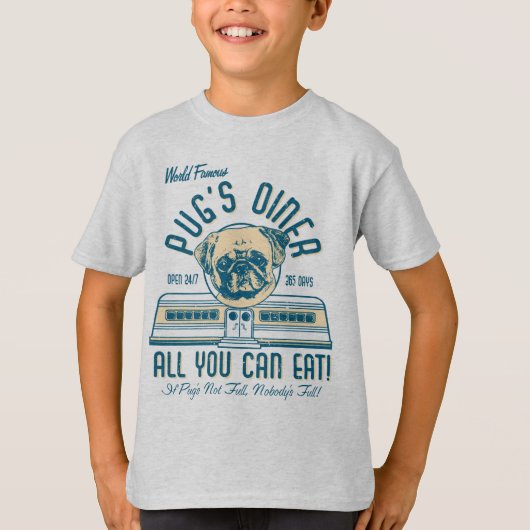 Retro  Style Pug's Diner T - shirts voor kinderen (Voorkant)