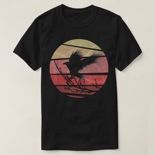 Retro Style Rood Moon Raven Graphic Zwart T-shirt (Design voorkant)