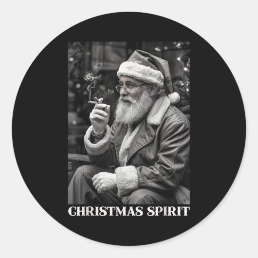 Retro Style Santa Claus Smoking Cigarette Christma Ronde Sticker (Voorkant)