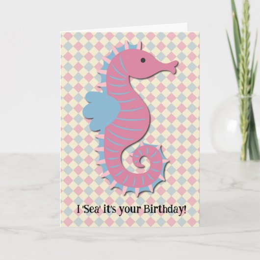 Retro Style Seahorse Fun Pun Verjaardags Kaart (Voorkant)
