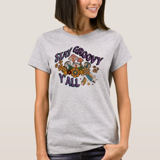 Retro Style Stay Groovy'all Mushrooms - Bloemen T-shirt (Voorkant)