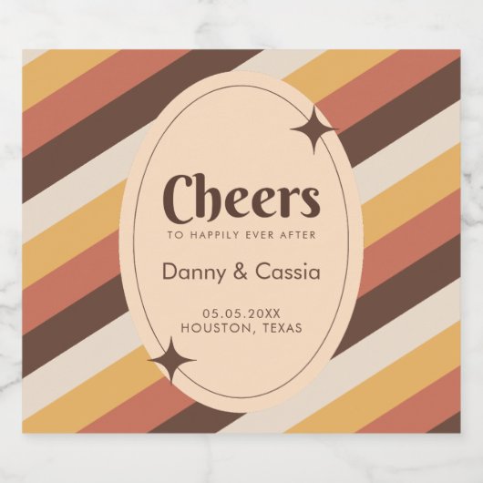 Retro Style Stripes Seventies Groovy 70s Hippie Sparkling Wijnetiket (Enkel label)