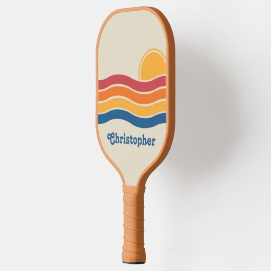 Retro Style Sunrise Pastel Rainbow scriptnaam Pickleball Paddle (Links)
