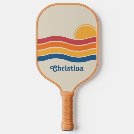 Retro Style Sunrise Pastel Rainbow scriptnaam Pickleball Paddle (Voorkant)