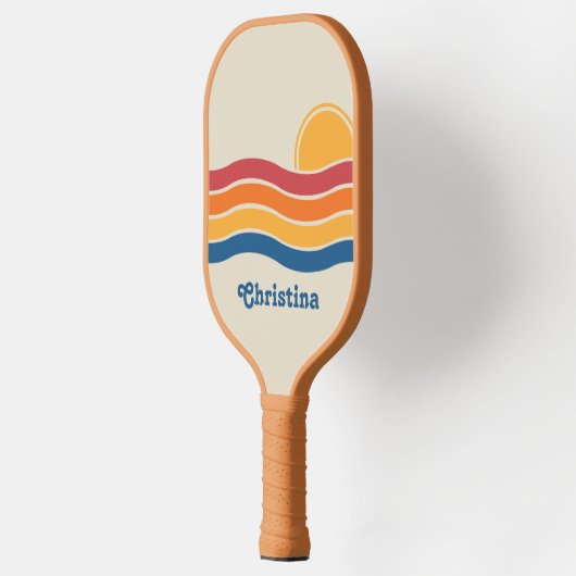 Retro Style Sunrise Pastel Rainbow scriptnaam Pickleball Paddle (Links)