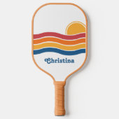 Retro Style Sunrise Pastel Rainbow scriptnaam Pickleball Paddle (Voorkant)