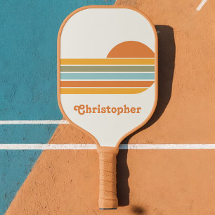 Retro Style Sunrise Pastel Rainbow scriptnaam Pickleball Paddle