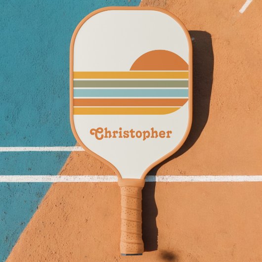 Retro Style Sunrise Pastel Rainbow scriptnaam Pickleball Paddle
