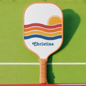 Retro Style Sunrise Pastel Rainbow scriptnaam Pickleball Paddle