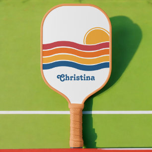 Retro Style Sunrise Pastel Rainbow scriptnaam Pickleball Paddle