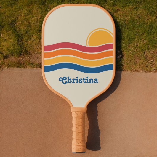 Retro Style Sunrise Pastel Rainbow scriptnaam Pickleball Paddle