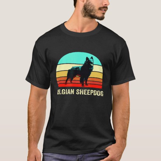 Retro Style Sunset Belgium Sheepdog T-shirt (Voorkant)