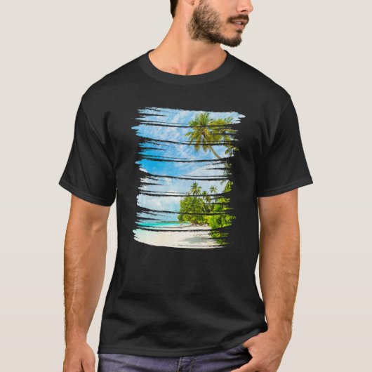 Retro Style Tropical Beach Sunset Island Palm Tree T-shirt (Voorkant)