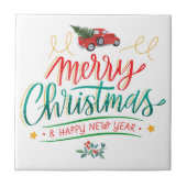 Retro Style Truck Merry kerst Tegeltje (Voorkant)