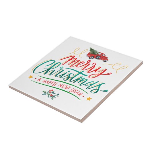 Retro Style Truck Merry kerst Tegeltje (Zijkant)