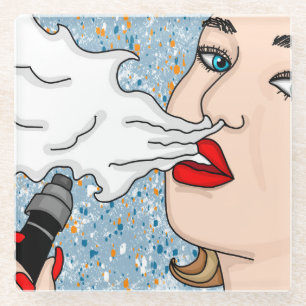 Retro Style Vaping Lady Glazen Onderzetter