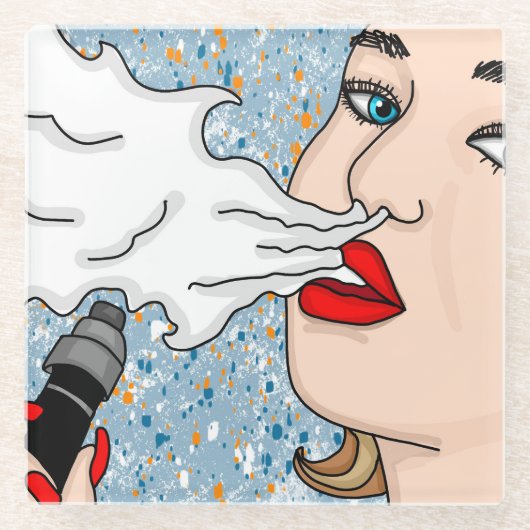 Retro Style Vaping Lady Glazen Onderzetter (Voorkant)