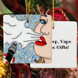 Retro Style Vaping Lady Kerstmis Keramisch Ornament