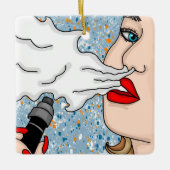 Retro Style Vaping Lady Kerstmis Keramisch Ornament (Voorkant)