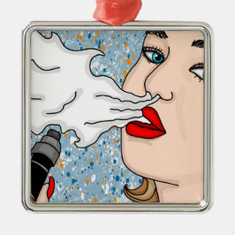 Retro Style Vaping Lady Kerstmis Metalen Ornament