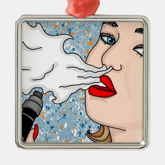 Retro Style Vaping Lady Kerstmis Metalen Ornament (Voorkant)