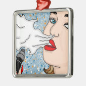 Retro Style Vaping Lady Kerstmis Metalen Ornament (Links)