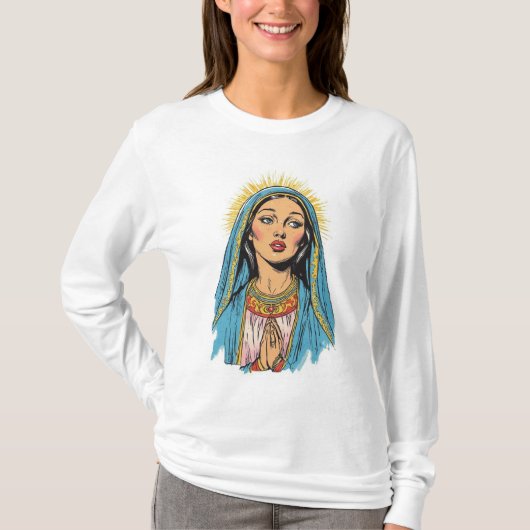 Retro Style Virgin Mary Women's Long Sleeve Tee T-shirt (Voorkant)