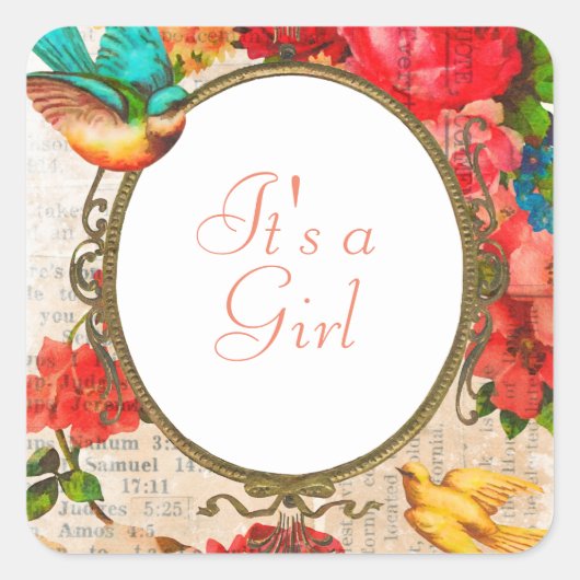 Retro Style Waterverf Flower FrameSquare-stickers Vierkante Sticker (Voorkant)