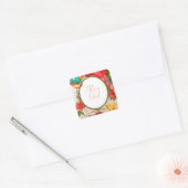 Retro Style Waterverf Flower FrameSquare-stickers Vierkante Sticker (Envelop)