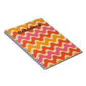 Retro Style Waves in roze sinaasappel rood geperso Notitieboek (Rechterzijde)