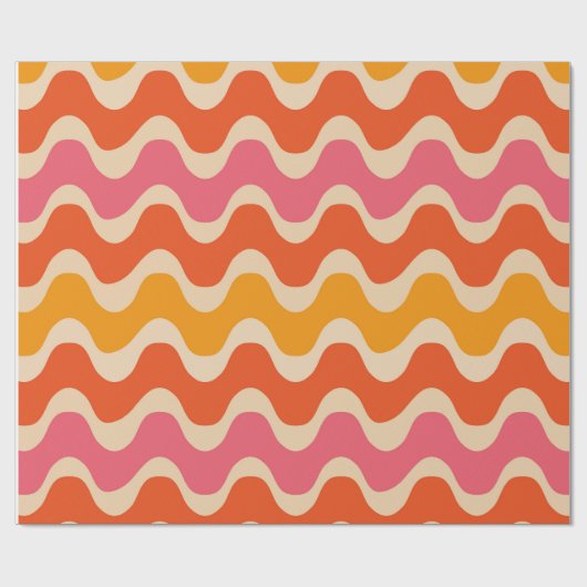 Retro Style Waves Pattern in roze, oranje en rood Cadeaupapier (Vlak)