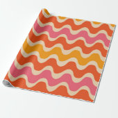 Retro Style Waves Pattern in roze, oranje en rood Cadeaupapier (Uitgerold)