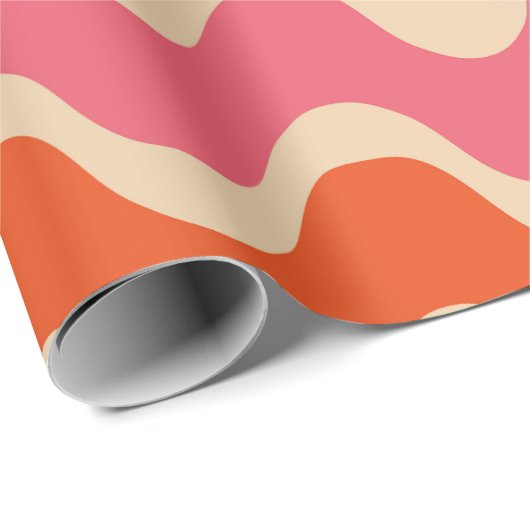 Retro Style Waves Pattern in roze, oranje en rood Cadeaupapier (Rol Hoek)