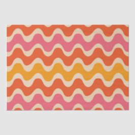 Retro Style Waves Pattern in roze, oranje en rood Tissuepapier