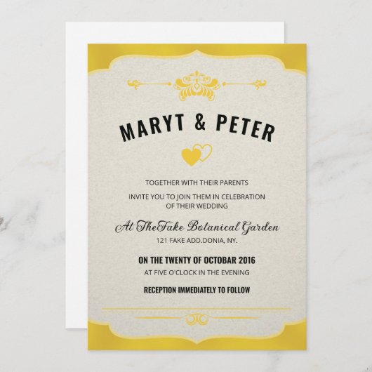 Retro Style Wedding Invitation Template Kaart (Voorkant / Achterkant)