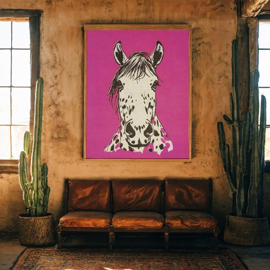 Retro Styled Leopard Appaloosa Horse Portrait Poster