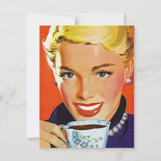 Retro Stylish Lady Coffee of Tea Social Invitation Kaart (Voorkant)