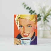 Retro Stylish Lady Coffee of Tea Social Invitation Kaart (Staand voorkant)